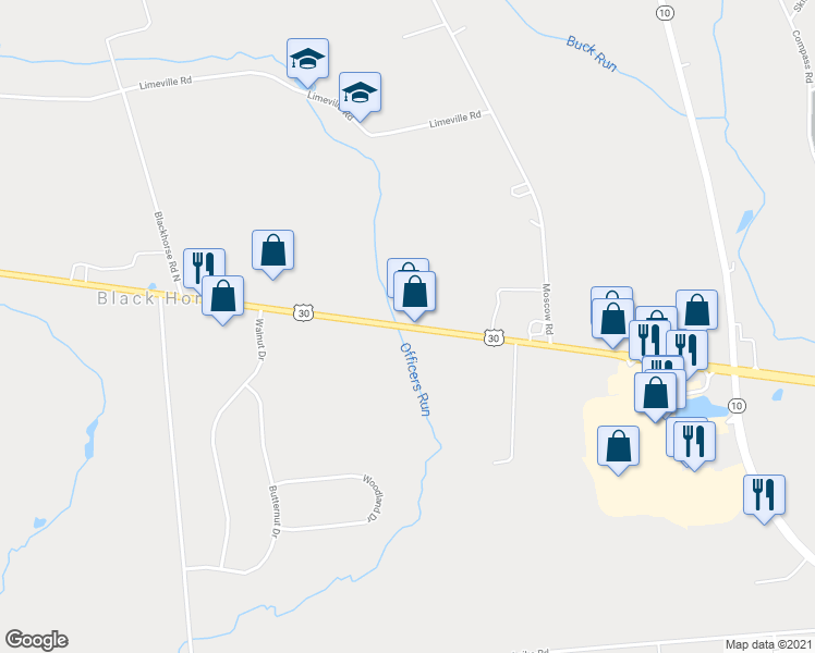 map of restaurants, bars, coffee shops, grocery stores, and more near 4245 Lincoln Highway in Parkesburg