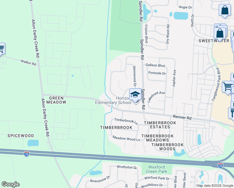 map of restaurants, bars, coffee shops, grocery stores, and more near 1745 Shady Brook Lane in Columbus