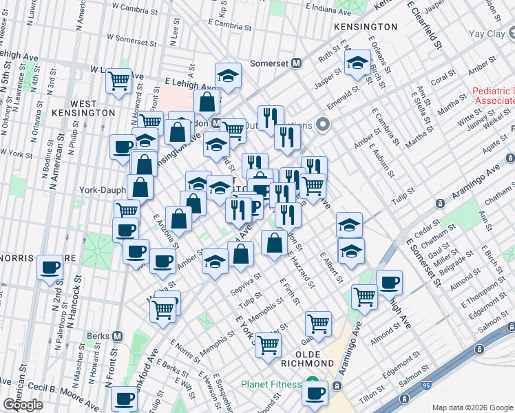 map of restaurants, bars, coffee shops, grocery stores, and more near in Philadelphia