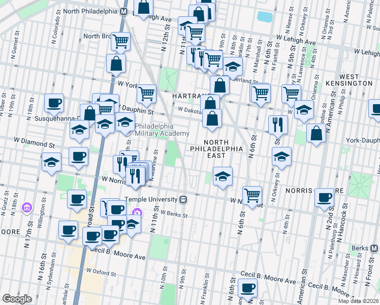 map of restaurants, bars, coffee shops, grocery stores, and more near 930 French Street in Philadelphia
