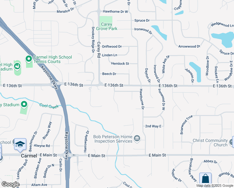 map of restaurants, bars, coffee shops, grocery stores, and more near 1204 Smokey Row Lane in Carmel