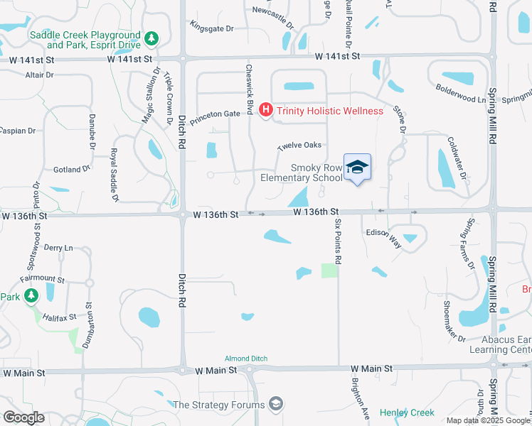 map of restaurants, bars, coffee shops, grocery stores, and more near 900 West 136th Street in Carmel