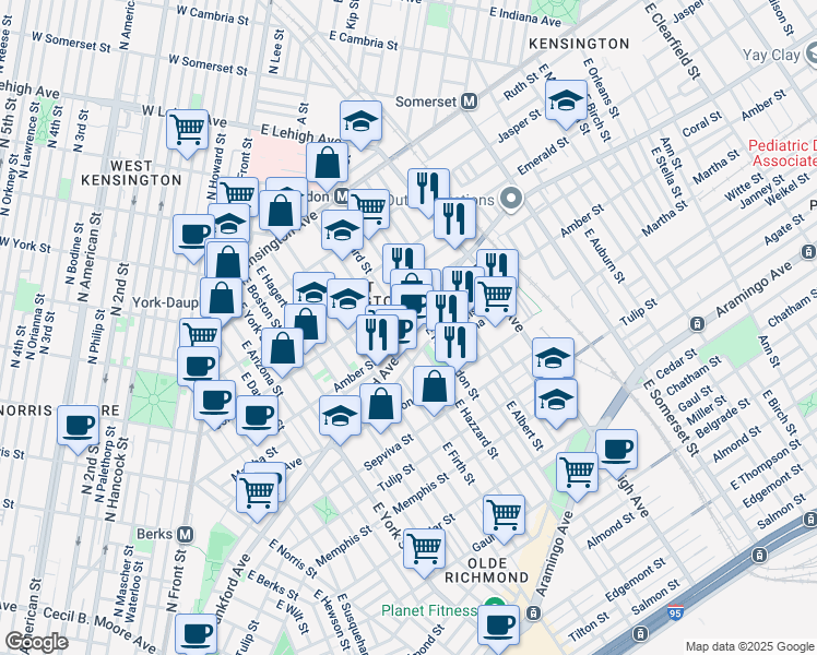 map of restaurants, bars, coffee shops, grocery stores, and more near 2566 Frankford Avenue in Philadelphia