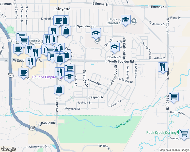map of restaurants, bars, coffee shops, grocery stores, and more near 1639 Parkside Circle in Lafayette