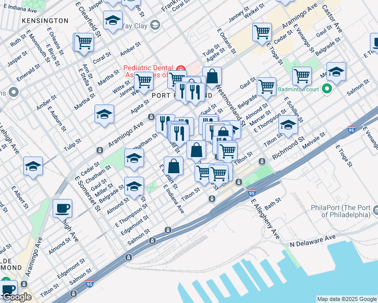 map of restaurants, bars, coffee shops, grocery stores, and more near 3123 Livingston Street in Philadelphia