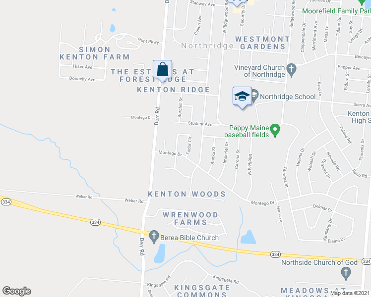 map of restaurants, bars, coffee shops, grocery stores, and more near 4265 Tudor Circle in Springfield