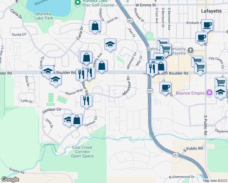 map of restaurants, bars, coffee shops, grocery stores, and more near 1060 Delta Drive in Lafayette