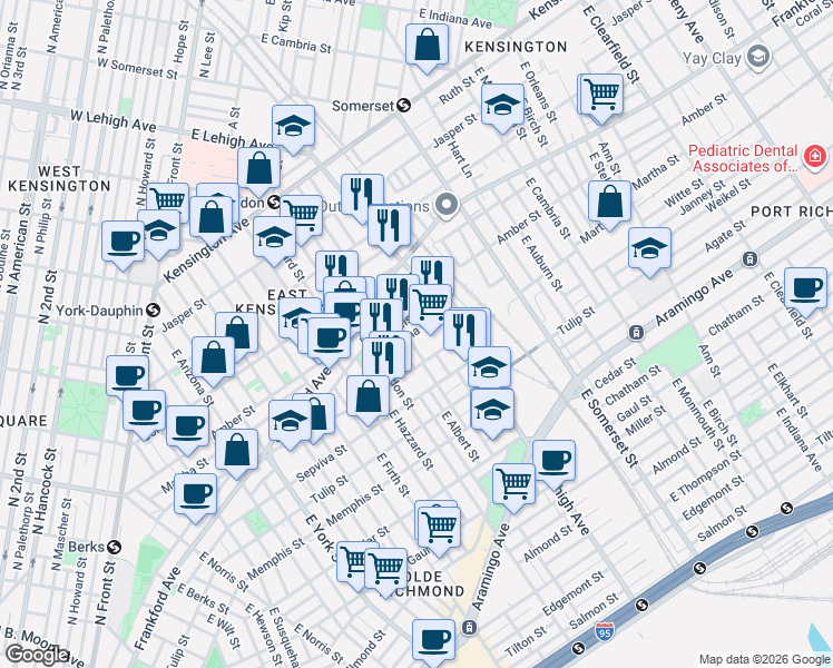 map of restaurants, bars, coffee shops, grocery stores, and more near 2693 Collins Street in Philadelphia