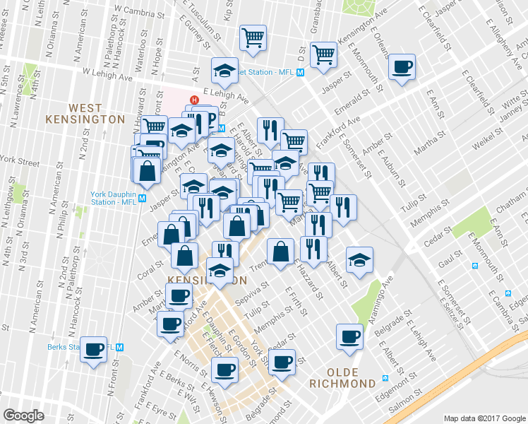 map of restaurants, bars, coffee shops, grocery stores, and more near in Philadelphia