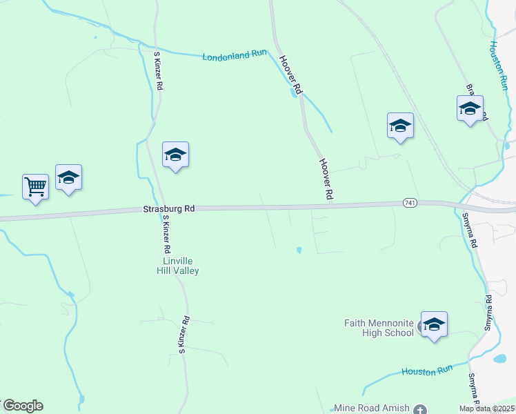 map of restaurants, bars, coffee shops, grocery stores, and more near 952 Strasburg Road in Kinzers