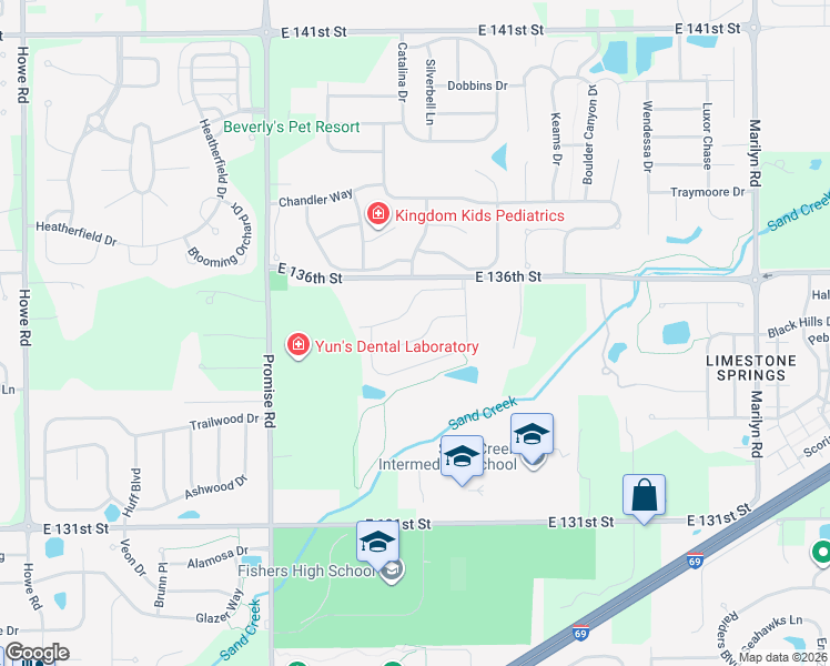map of restaurants, bars, coffee shops, grocery stores, and more near 11313 Candice Drive in Fishers