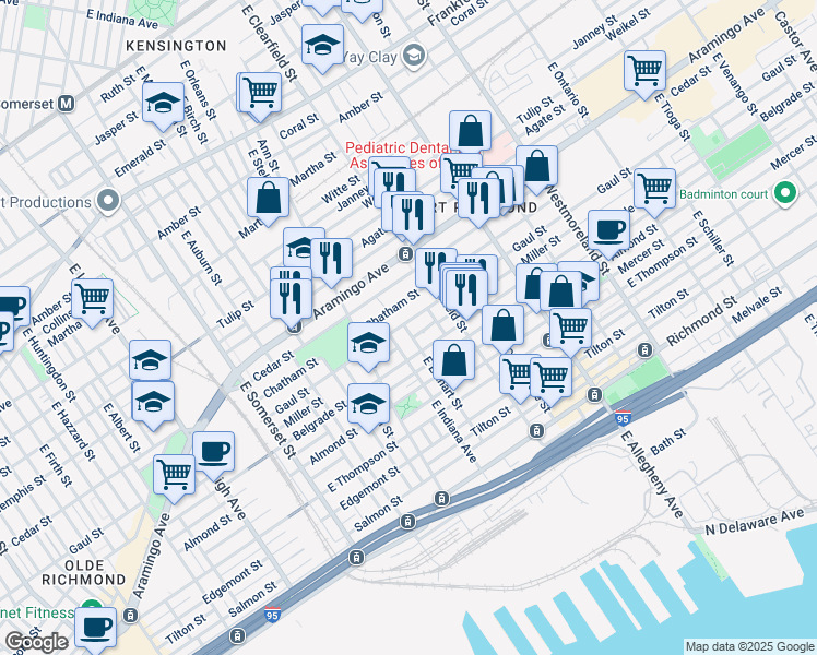map of restaurants, bars, coffee shops, grocery stores, and more near 3023 Gaul Street in Philadelphia