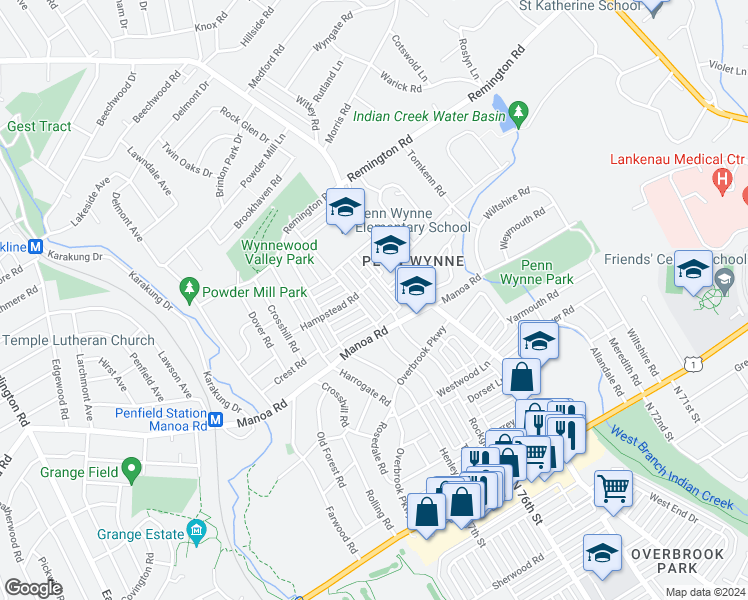 map of restaurants, bars, coffee shops, grocery stores, and more near 1441 Hampstead Road in Wynnewood