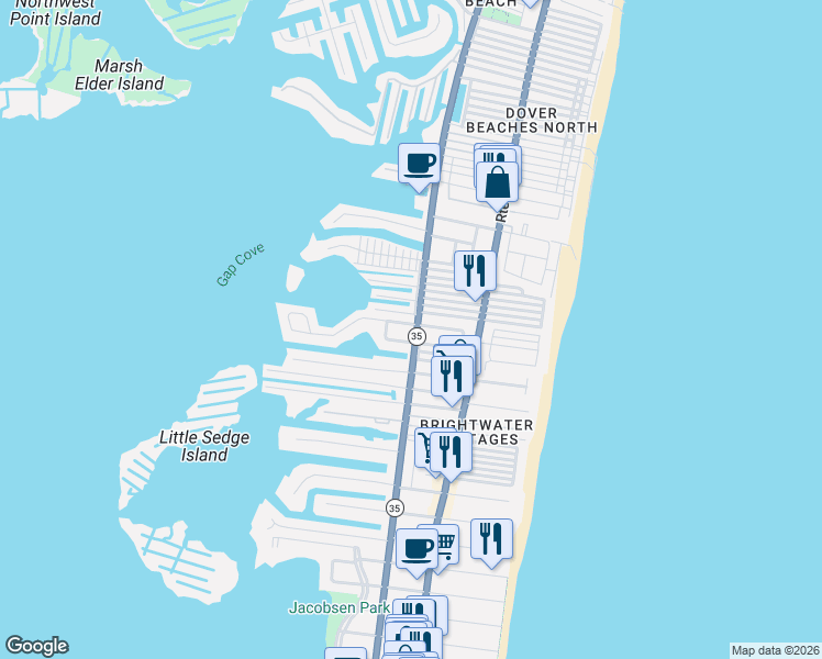 map of restaurants, bars, coffee shops, grocery stores, and more near in Lavallette