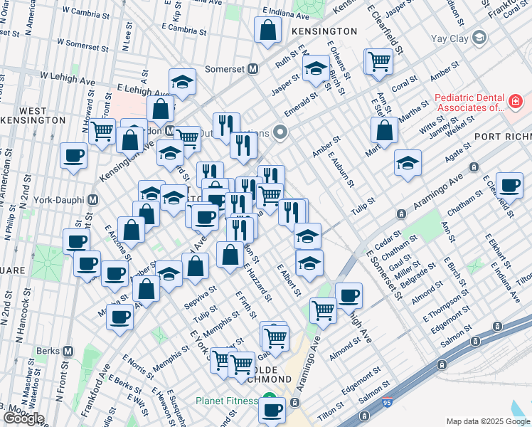 map of restaurants, bars, coffee shops, grocery stores, and more near 2651 Martha Street in Philadelphia