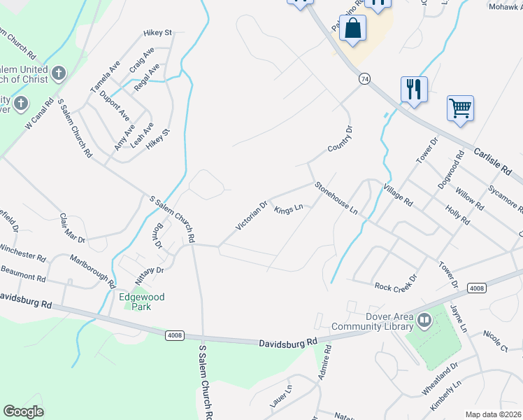 map of restaurants, bars, coffee shops, grocery stores, and more near 2633 Victorian Drive in Dover