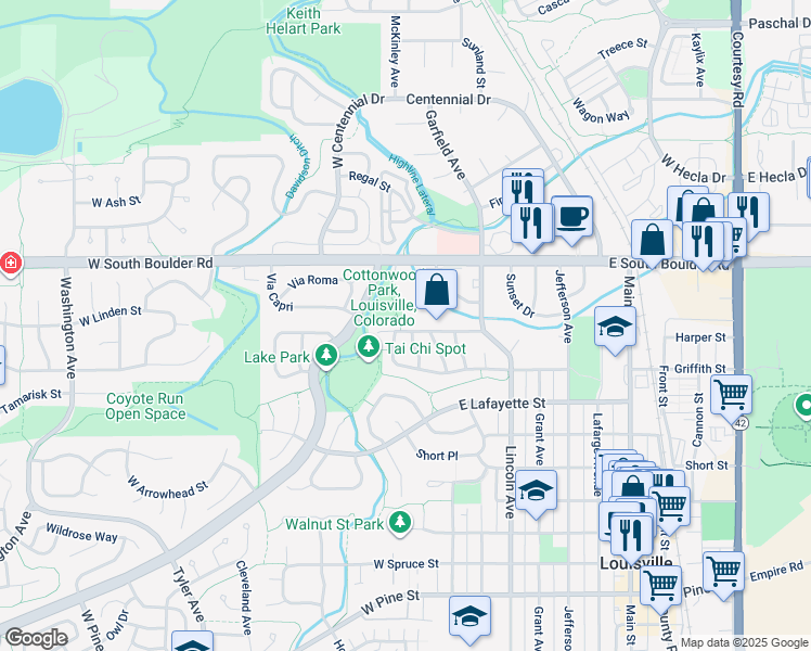 map of restaurants, bars, coffee shops, grocery stores, and more near 147 Harper Street in Louisville