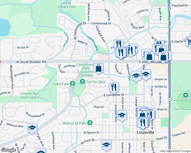 map of restaurants, bars, coffee shops, grocery stores, and more near 147 Harper Street in Louisville