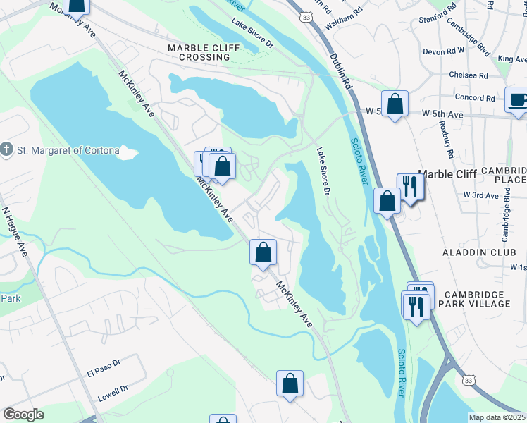 map of restaurants, bars, coffee shops, grocery stores, and more near 1480 Runaway Bay Drive in Columbus