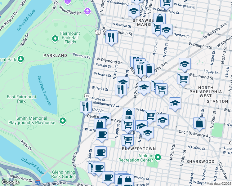 map of restaurants, bars, coffee shops, grocery stores, and more near in Philadelphia
