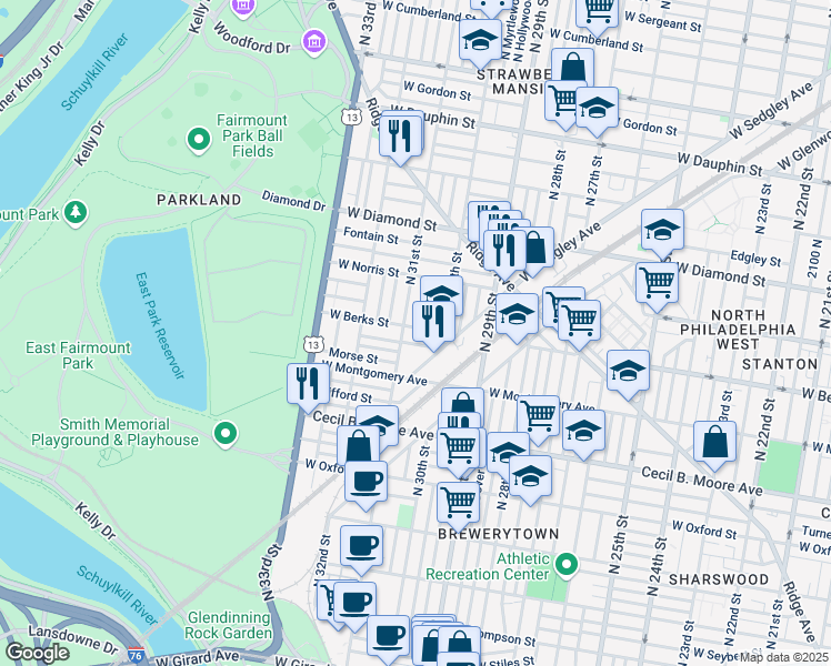 map of restaurants, bars, coffee shops, grocery stores, and more near in Philadelphia