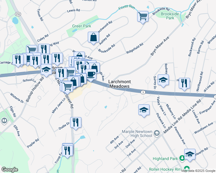 map of restaurants, bars, coffee shops, grocery stores, and more near in Delaware County