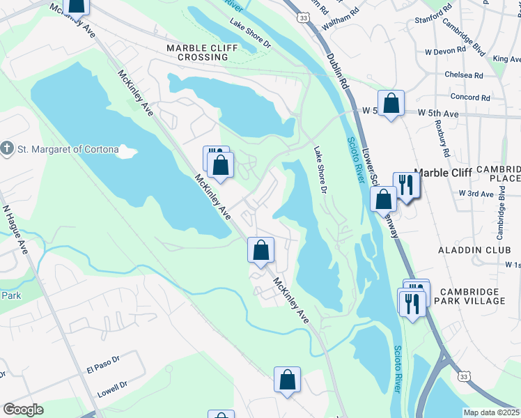 map of restaurants, bars, coffee shops, grocery stores, and more near 1480 Runaway Bay Drive in Columbus
