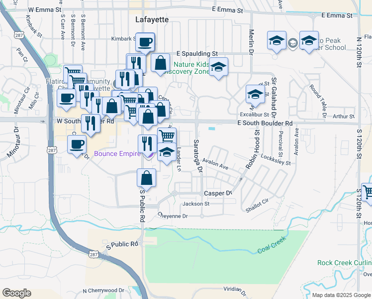 map of restaurants, bars, coffee shops, grocery stores, and more near 1334 Lander Lane in Lafayette