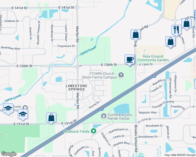 map of restaurants, bars, coffee shops, grocery stores, and more near 12188 Black Hills Drive in Fishers