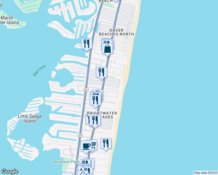 map of restaurants, bars, coffee shops, grocery stores, and more near 3170 New Jersey 35 in Lavallette