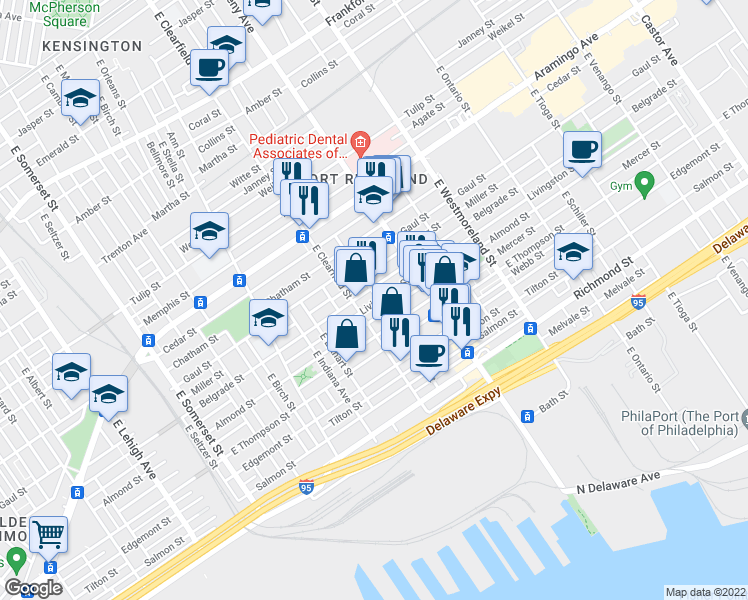 map of restaurants, bars, coffee shops, grocery stores, and more near 3122 Livingston Street in Philadelphia