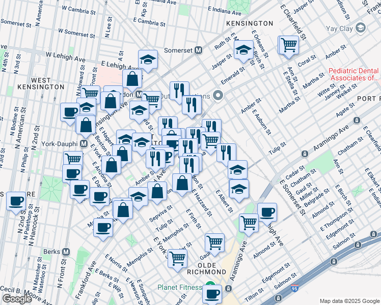 map of restaurants, bars, coffee shops, grocery stores, and more near 2624 Collins Street in Philadelphia