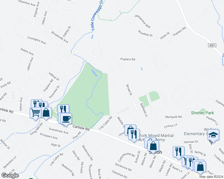 map of restaurants, bars, coffee shops, grocery stores, and more near 2632 Grandview Park Drive in York