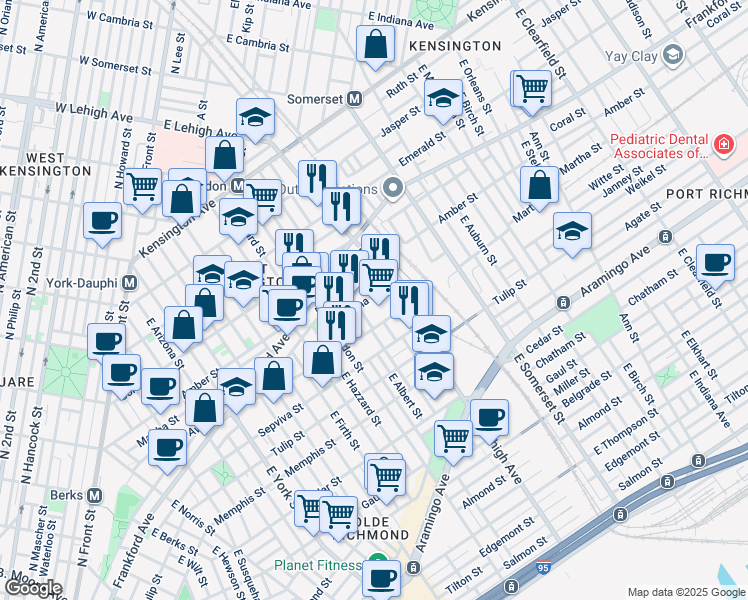 map of restaurants, bars, coffee shops, grocery stores, and more near 2651 Martha Street in Philadelphia