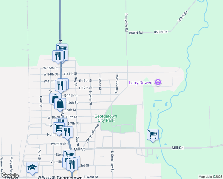 map of restaurants, bars, coffee shops, grocery stores, and more near 1201-1299 Dillon Avenue in Georgetown