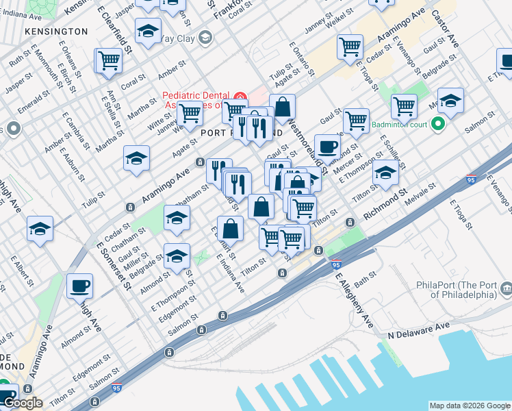 map of restaurants, bars, coffee shops, grocery stores, and more near 3141 Livingston Street in Philadelphia
