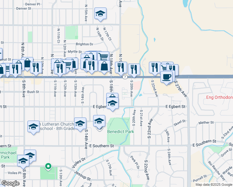 map of restaurants, bars, coffee shops, grocery stores, and more near 73 South 18th Avenue in Brighton