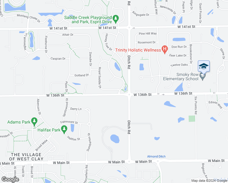 map of restaurants, bars, coffee shops, grocery stores, and more near 13610 Royal Saddle Drive in Carmel