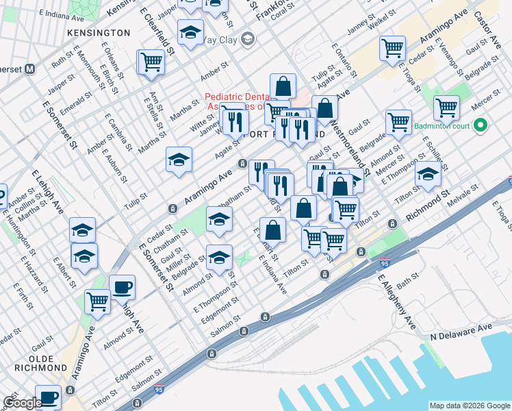 map of restaurants, bars, coffee shops, grocery stores, and more near in Philadelphia