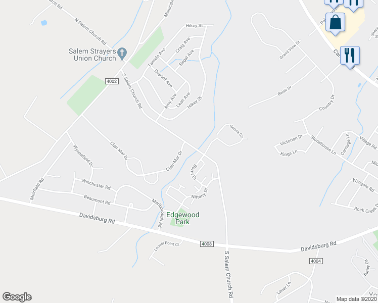 map of restaurants, bars, coffee shops, grocery stores, and more near 4640 South Salem Church Road in Dover