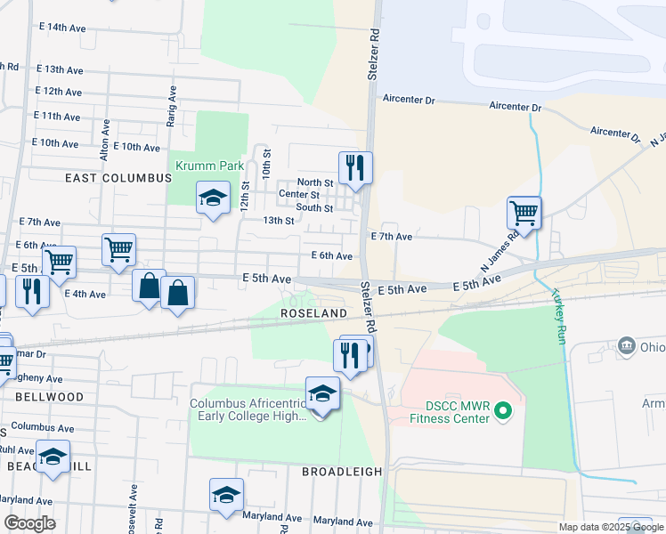 map of restaurants, bars, coffee shops, grocery stores, and more near 3310 East 6th Avenue in Columbus