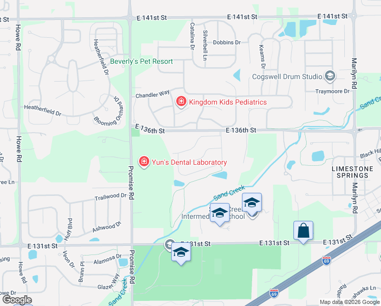 map of restaurants, bars, coffee shops, grocery stores, and more near 11210 Candice Drive in Fishers