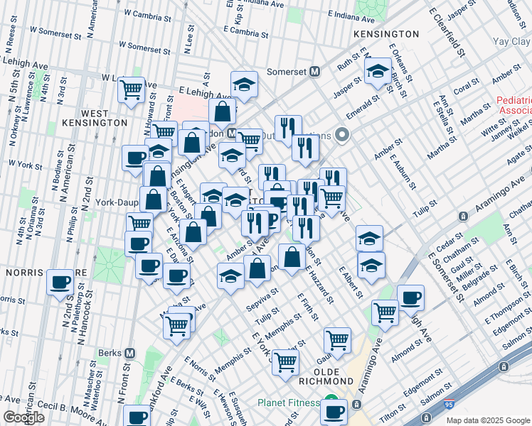 map of restaurants, bars, coffee shops, grocery stores, and more near 2548 Kern Street in Philadelphia