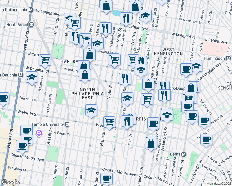 map of restaurants, bars, coffee shops, grocery stores, and more near 2238 North Reese Street in Philadelphia