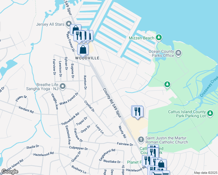 map of restaurants, bars, coffee shops, grocery stores, and more near 1092 Kells Court in Toms River