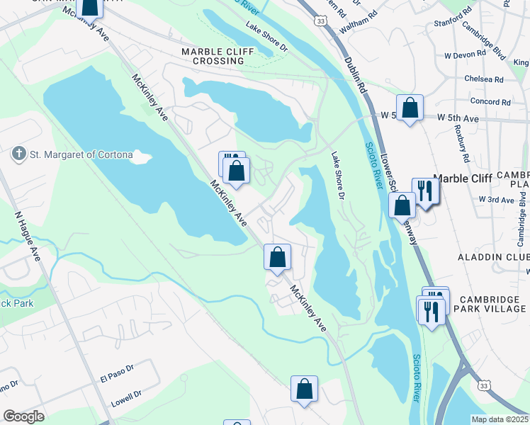 map of restaurants, bars, coffee shops, grocery stores, and more near 1480 Runaway Bay Drive in Columbus