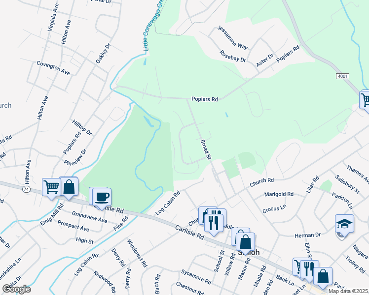 map of restaurants, bars, coffee shops, grocery stores, and more near 2613 Grandview Park Drive in York