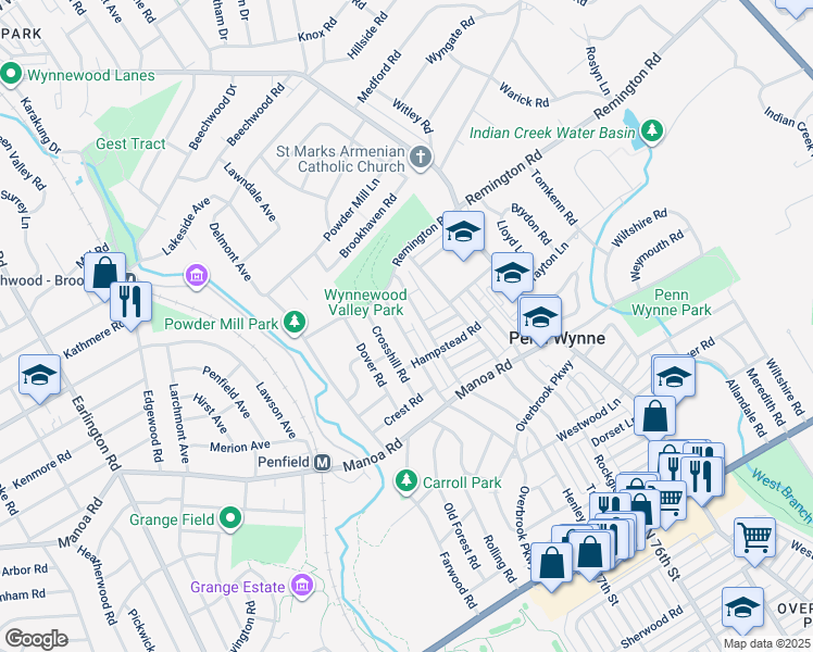 map of restaurants, bars, coffee shops, grocery stores, and more near 268 Henley Road in Wynnewood