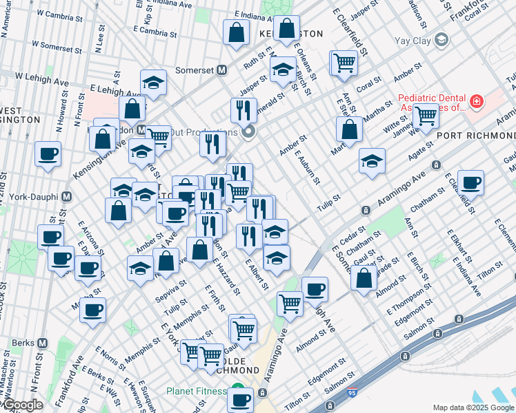 map of restaurants, bars, coffee shops, grocery stores, and more near 2142 Kensington Walk in Philadelphia