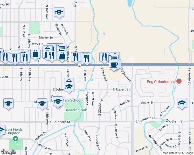 map of restaurants, bars, coffee shops, grocery stores, and more near 125 South 22nd Avenue in Brighton